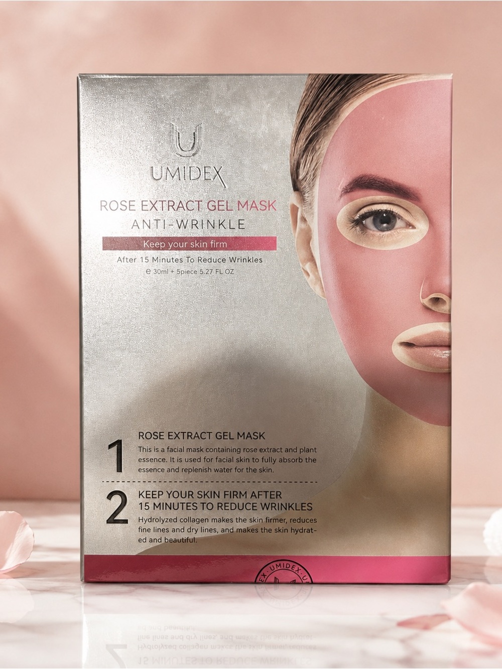 UMIDEX Rose Extract Gel Face Mask 5 Pack Hydrating Anti-Wrinkle Sealed